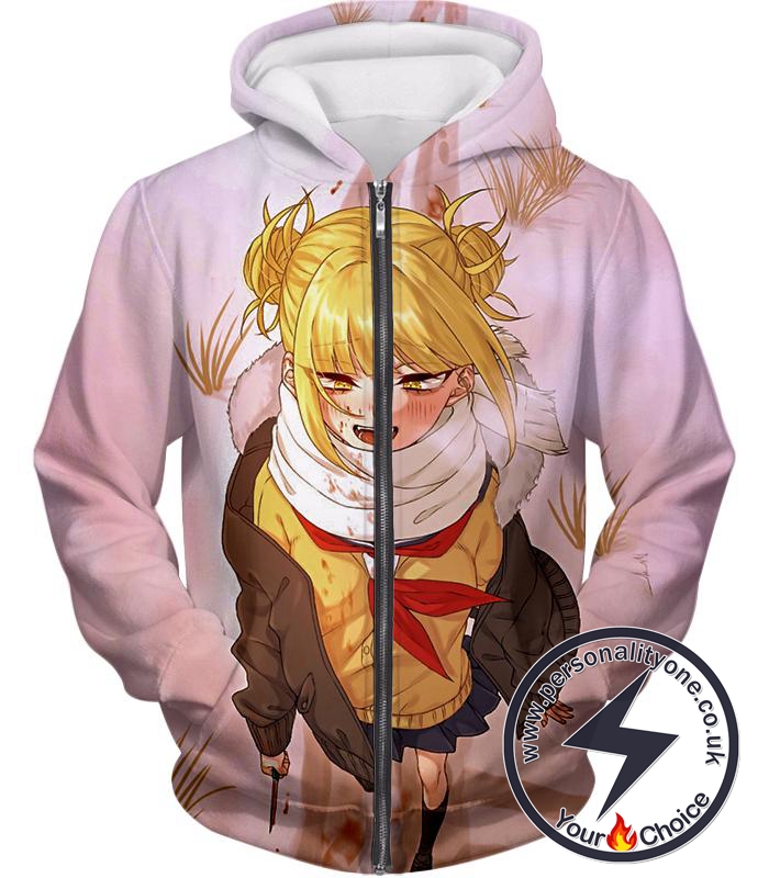 My Hero Academia Crazy Cute Dangerous Villain Himiko Toga Cool Anime White Zip Up Hoodie